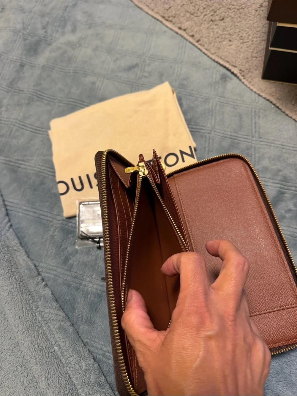 Louis Vuitton Monogram Zip Wallet in Brown and Gold Accents